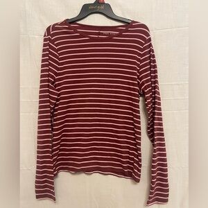 Free Assembly Striped Maroon Long Sleeve Top XL